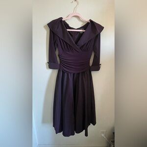 Jessica Howard three-quarter sleeve eggplant dress